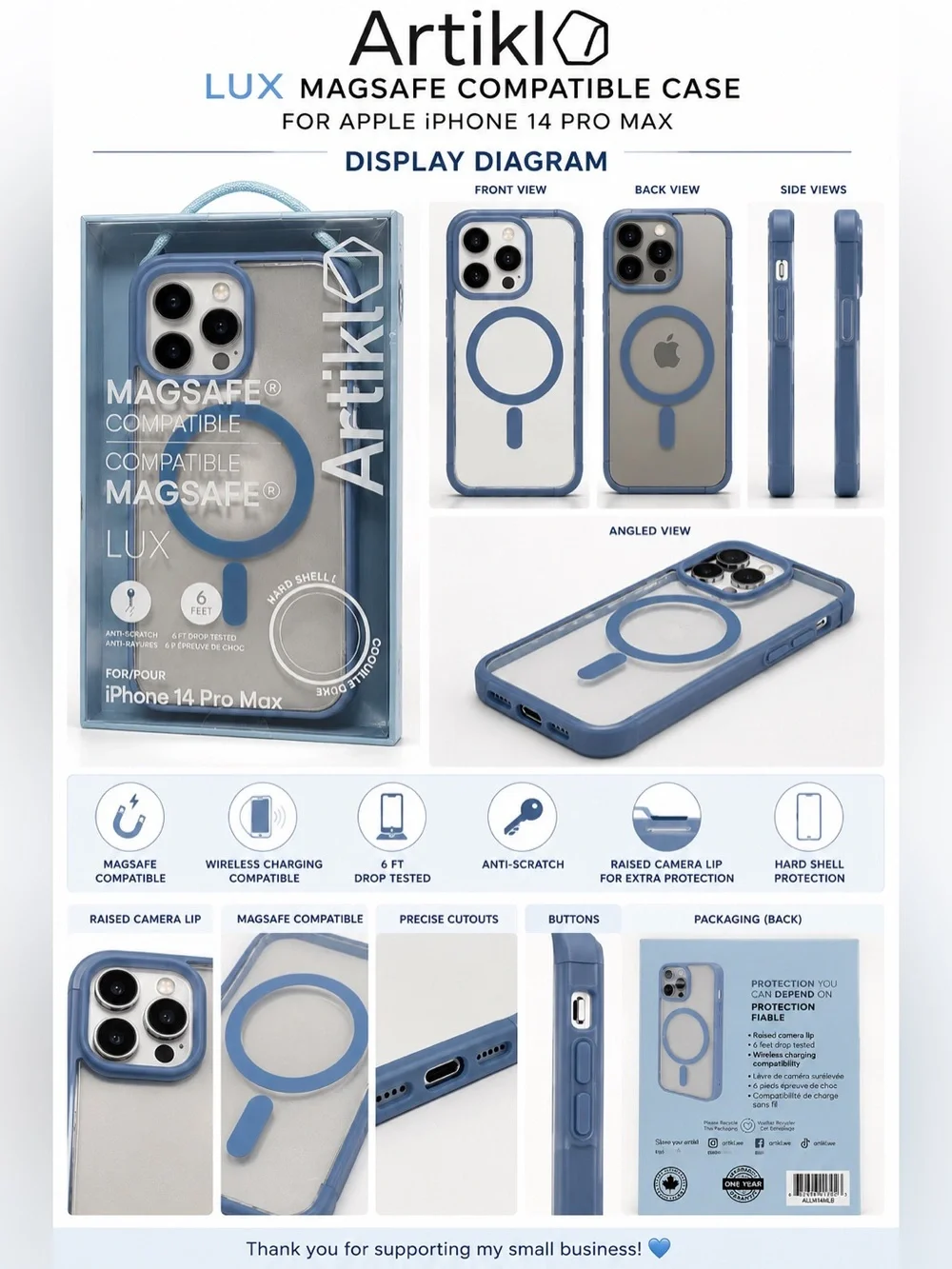 Artikl LUX MagSafe Compatible Case for Apple iPhone 14 Pro Max Clear Blue Hard